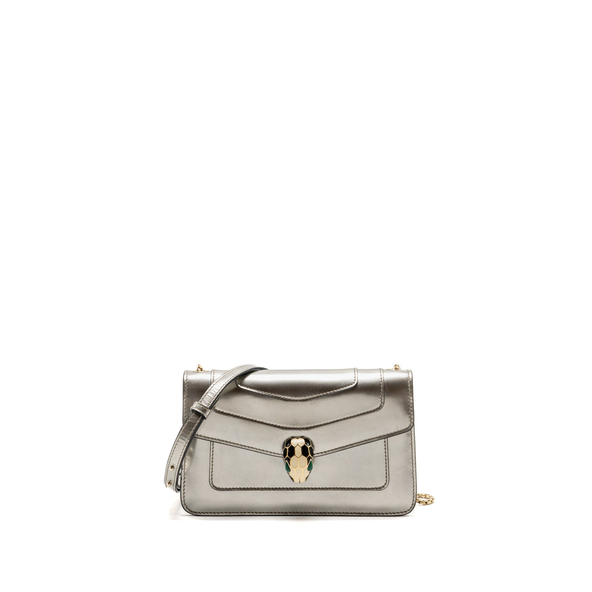 Bvlgari Serpenti Forever Flap Bag Calfskin Metallic Silver LGHW