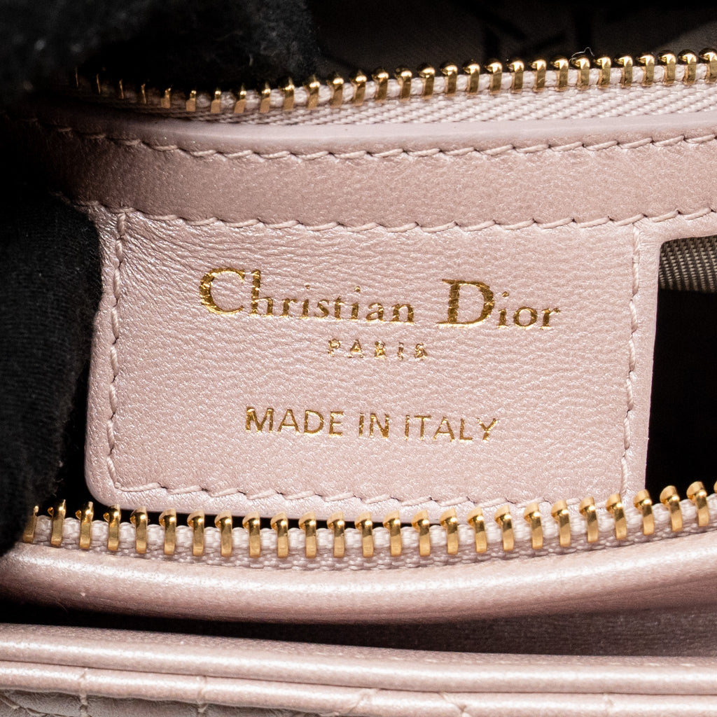 DIOR MEDIUM LADY DIOR LAMBSKIN IRIDESCENT PINK LGHW