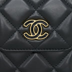 CHANEL 22P VERTICAL MINI FLAP PHONE CASE LAMBSKIN BLACK WITH ENAMEL AND GOLD HARDWARE