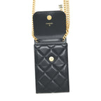 CHANEL 22P VERTICAL MINI FLAP PHONE CASE LAMBSKIN BLACK WITH ENAMEL AND GOLD HARDWARE