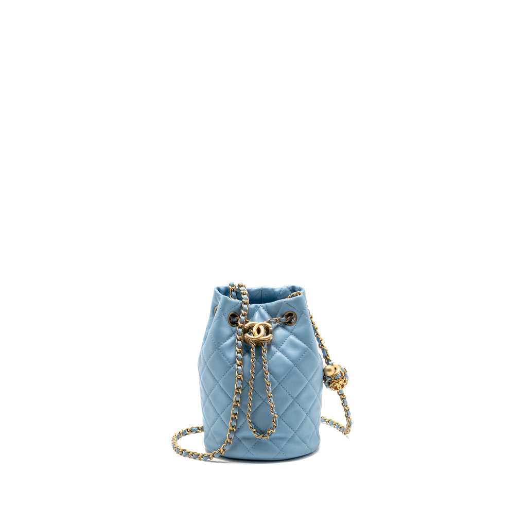Chanel 22S Pearl Crush Bucket Bag Lambskin Blue GHW (Microchip)