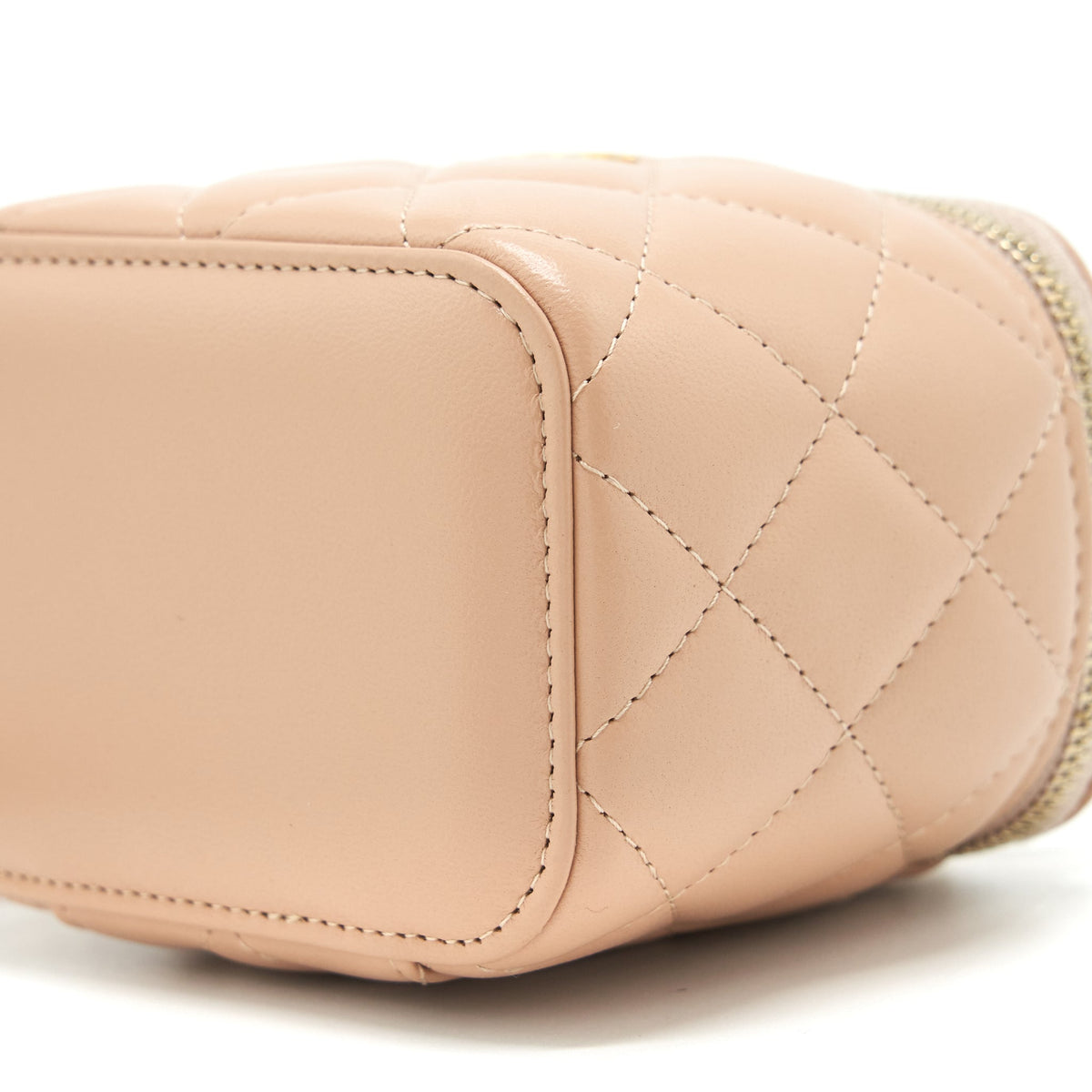 CHANEL TOP HANDLE MINI VANITY ON CHAIN LAMBSKIN BEIGE GHW