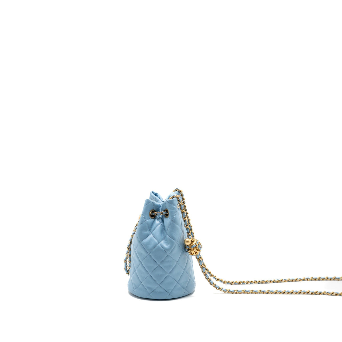 Chanel 22S Pearl Crush Bucket Bag Lambskin Blue GHW (Microchip)