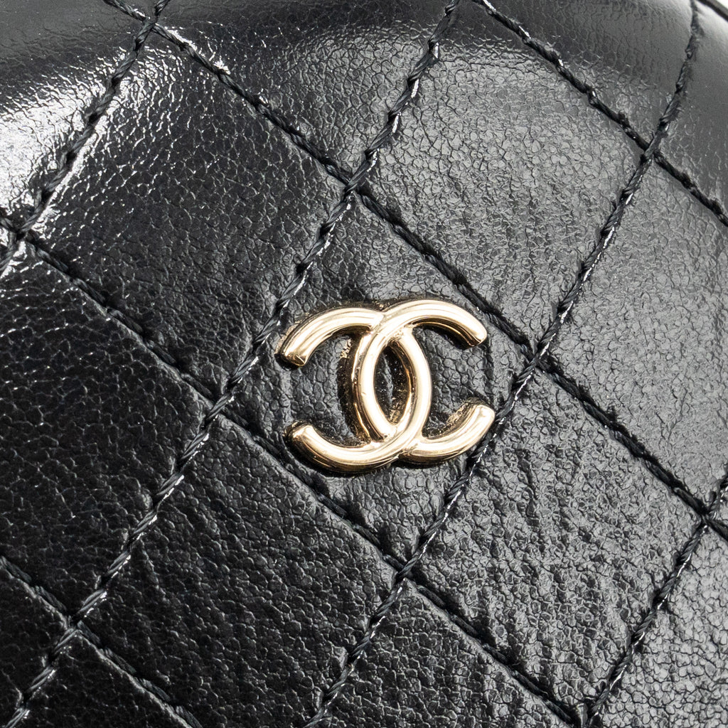 Chanel mini round clutch with chain shiny calfskin leather black GHW