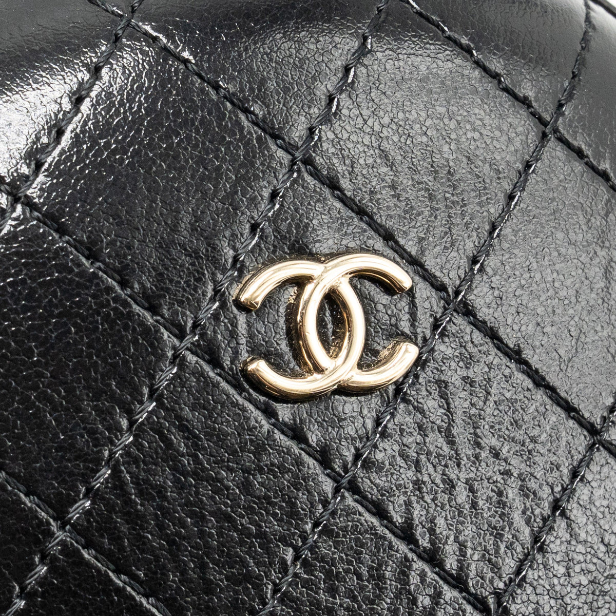 Chanel mini round clutch with chain shiny calfskin leather black GHW