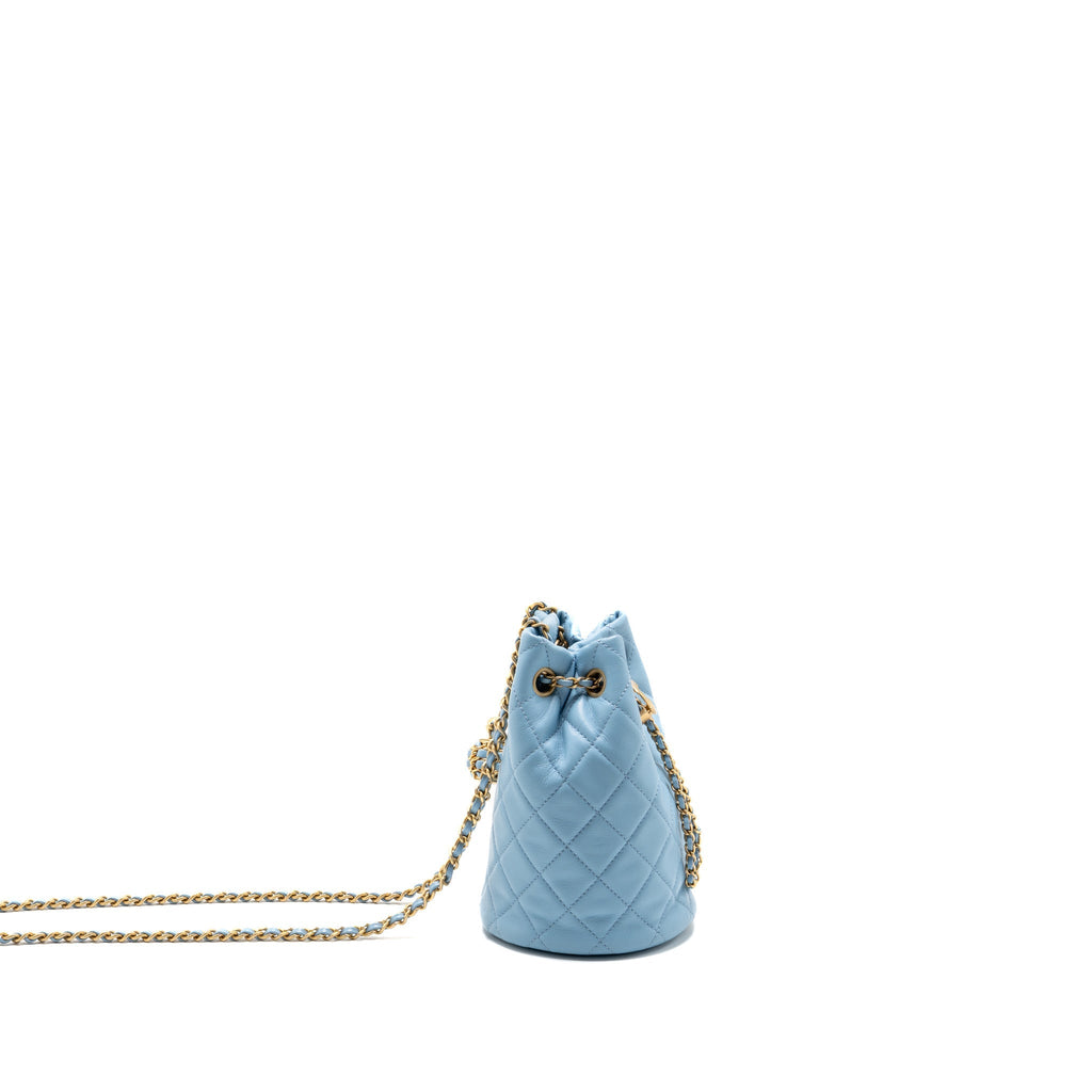 Chanel 22S Pearl Crush Bucket Bag Lambskin Blue GHW (Microchip)
