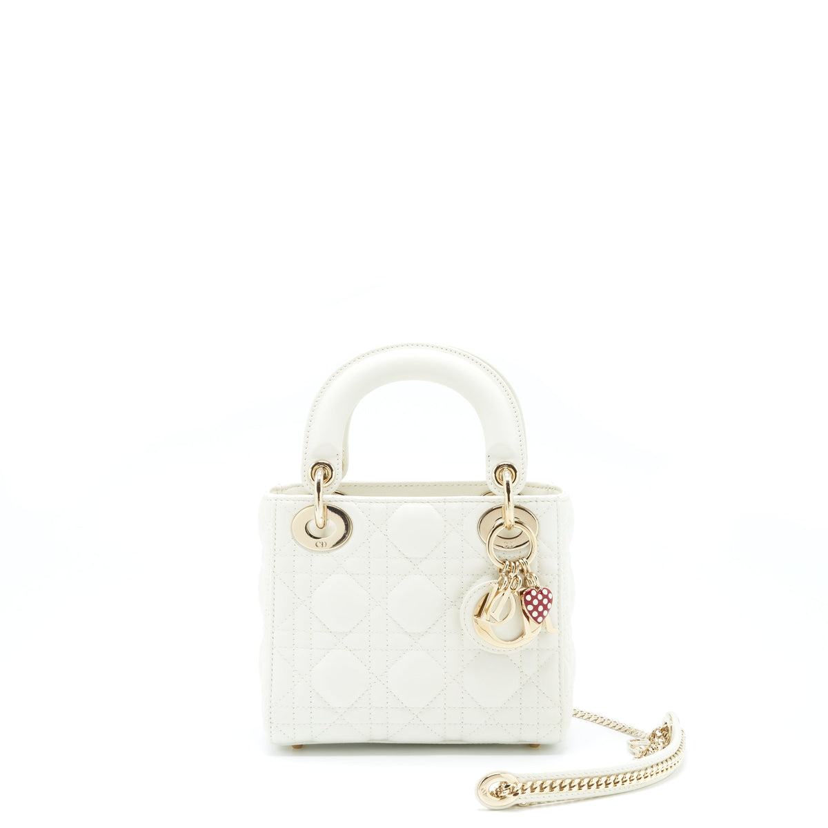 DIOR MINI LADY DIOR TOTE BAG LAMBSKIN WHITE LGHW
