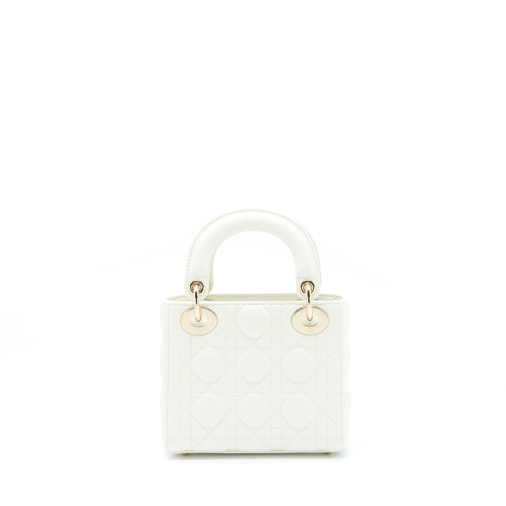DIOR MINI LADY DIOR TOTE BAG LAMBSKIN WHITE LGHW