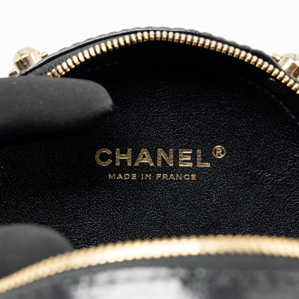 Chanel mini round clutch with chain shiny calfskin leather black GHW
