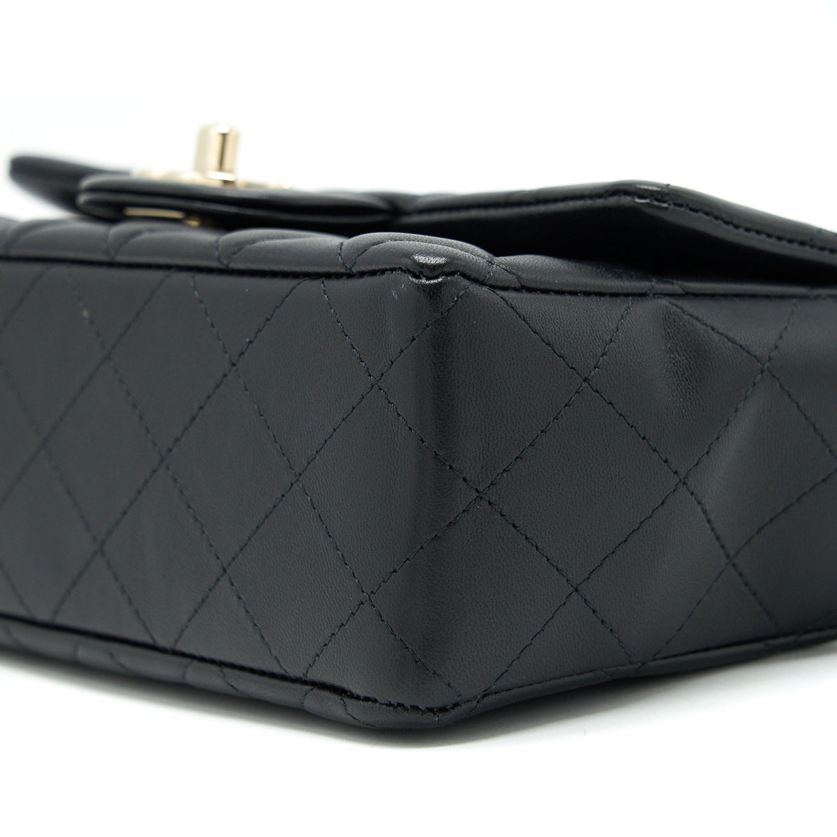 CHANEL MINI RECTANGULAR FLAP BAG LAMBSKIN BLACK LGHW (MICROCHIP)