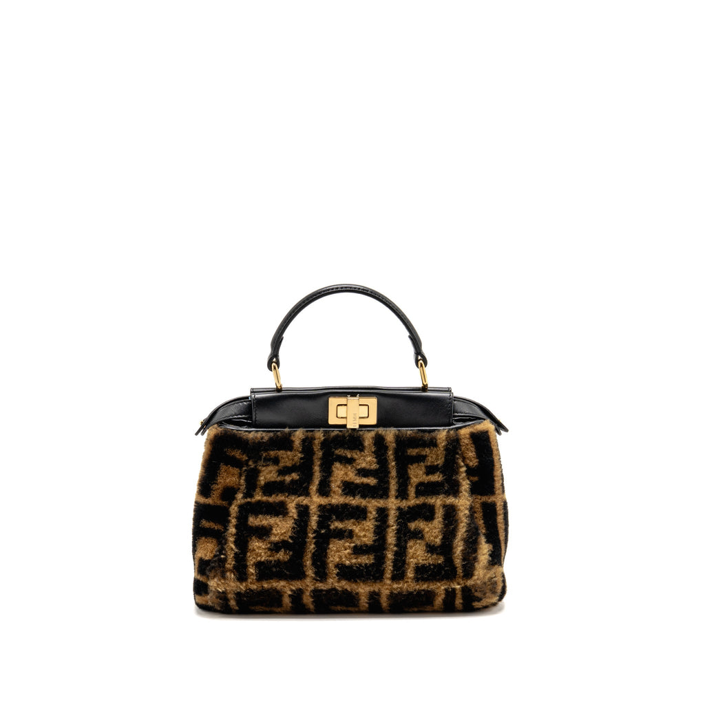 Fendi Mini Peekaboo Lambskin/Shearling Tabacco/Black GHW