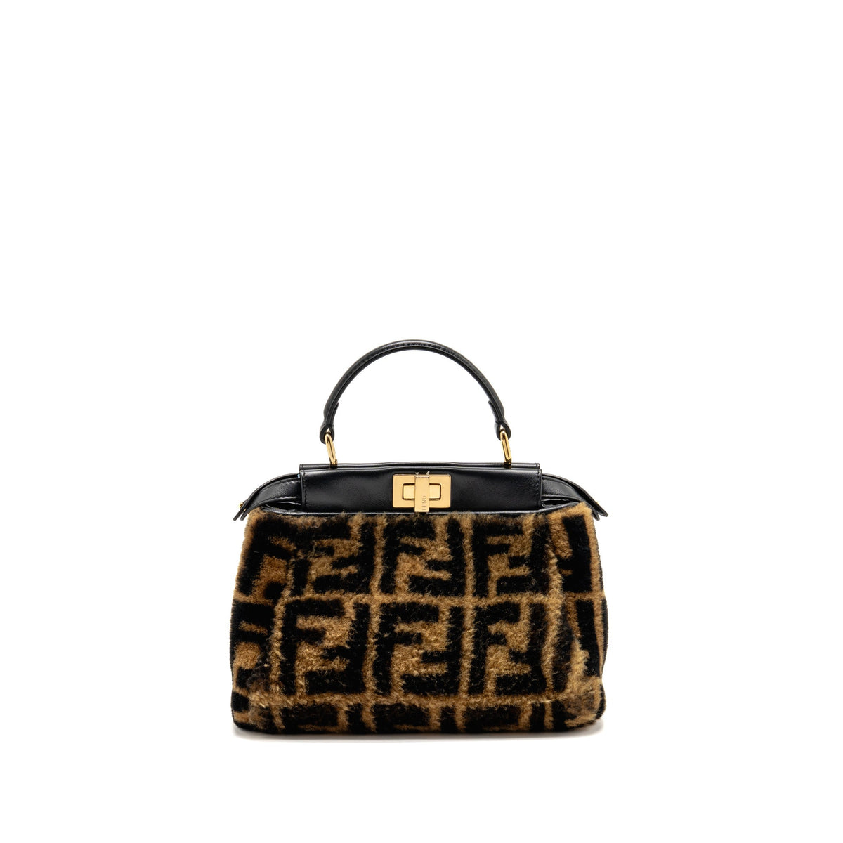 Fendi Mini Peekaboo Lambskin/Shearling Tabacco/Black GHW