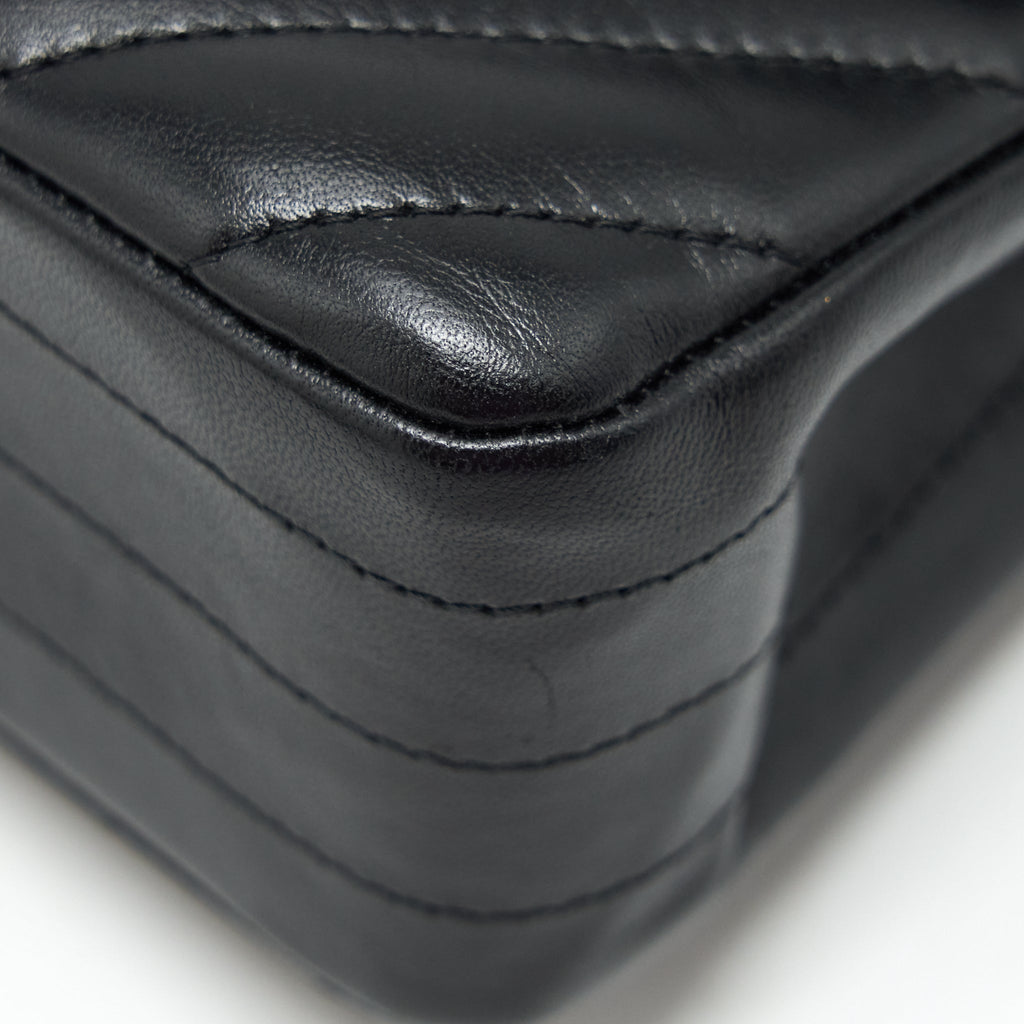 CHANEL SMALL CLASSIC DOUBLE FLAP BAG CHEVRON LAMBSKIN BLACK GHW