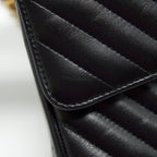 CHANEL SMALL CLASSIC DOUBLE FLAP BAG CHEVRON LAMBSKIN BLACK GHW