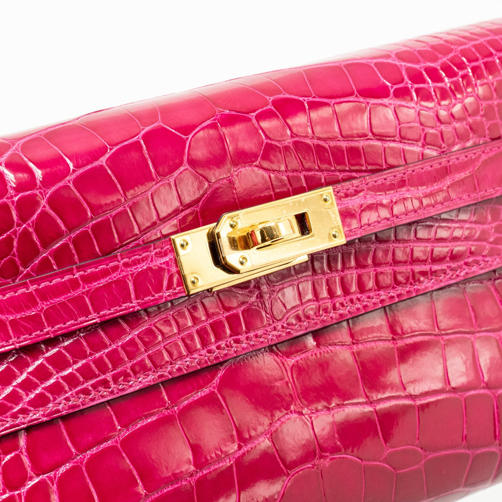 Hermes Kelly To Go shiny alligator mississippiensis rose Mexico GHW