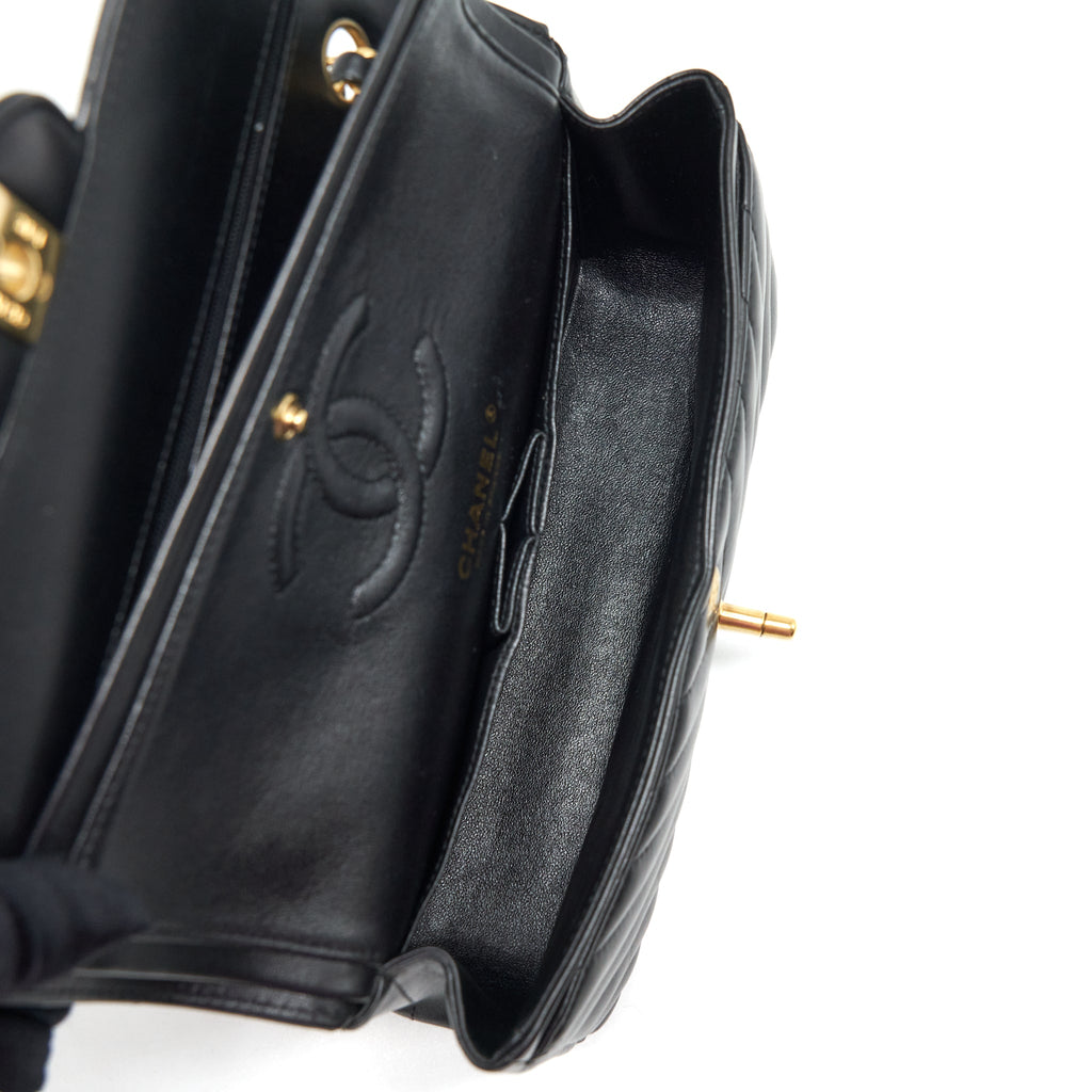 CHANEL SMALL CLASSIC DOUBLE FLAP BAG CHEVRON LAMBSKIN BLACK GHW
