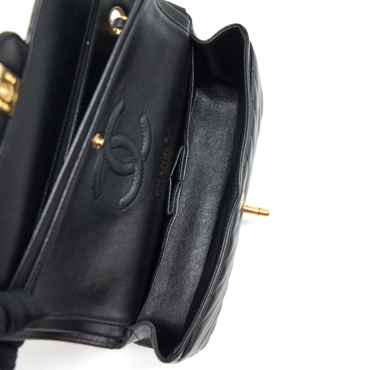 CHANEL SMALL CLASSIC DOUBLE FLAP BAG CHEVRON LAMBSKIN BLACK GHW
