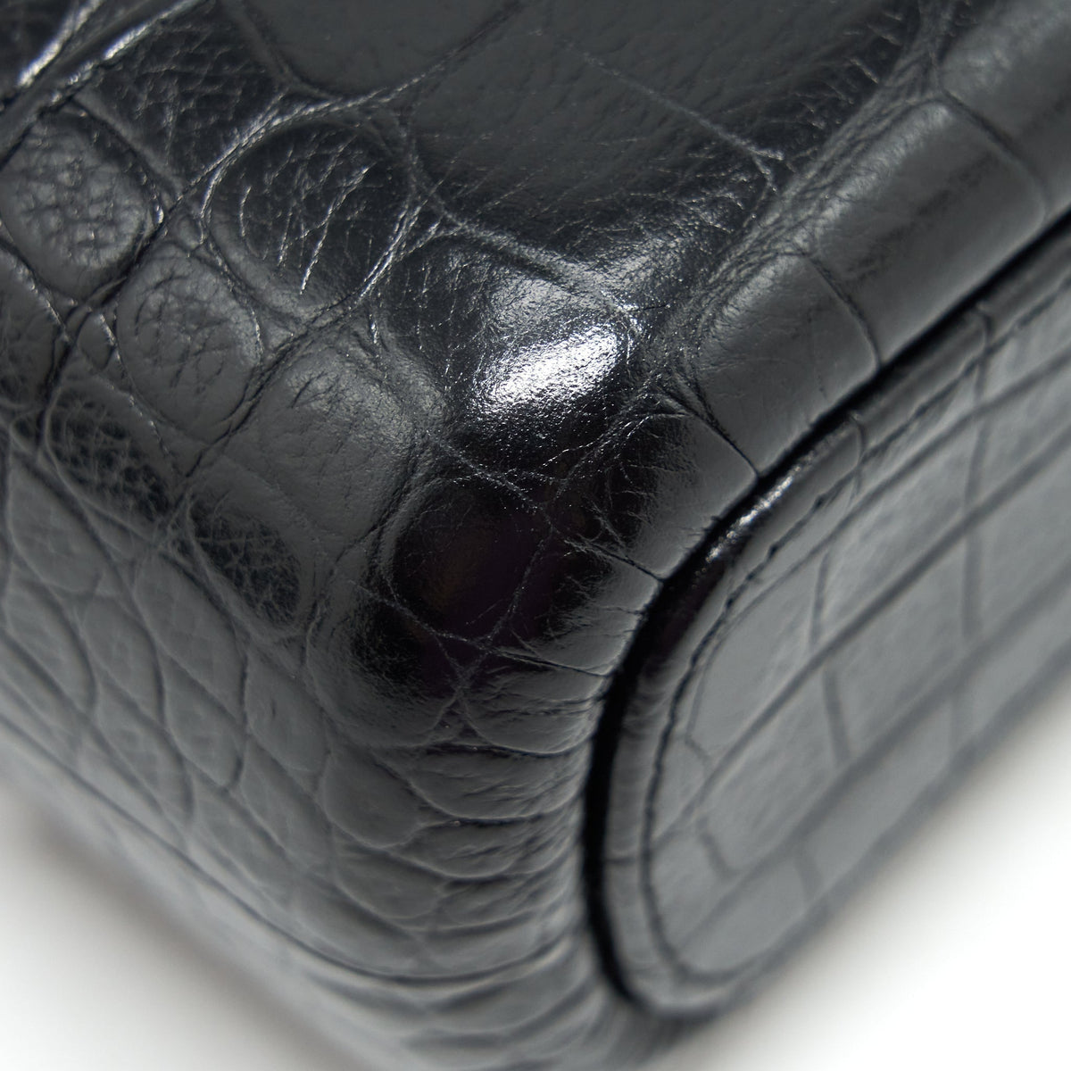CHANEL SMALL GABRIELLE HOBO BAG WITH HANDLE CROC-EMBOSSED CALFSKIN BLACK GOLD/SILVER HARDWARE