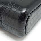 CHANEL SMALL GABRIELLE HOBO BAG WITH HANDLE CROC-EMBOSSED CALFSKIN BLACK GOLD/SILVER HARDWARE