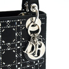 CHRISTIAN DIOR SATIN CRYSTAL CANNAGE MINI LADY DIOR BLACK