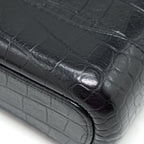 CHANEL SMALL GABRIELLE HOBO BAG WITH HANDLE CROC-EMBOSSED CALFSKIN BLACK GOLD/SILVER HARDWARE