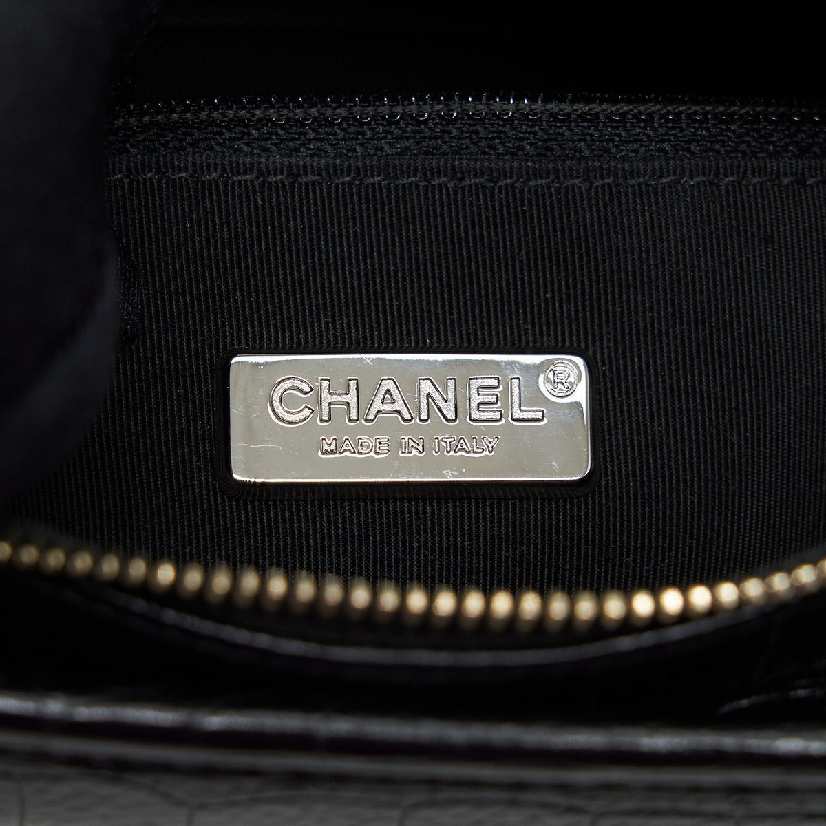 CHANEL SMALL GABRIELLE HOBO BAG WITH HANDLE CROC-EMBOSSED CALFSKIN BLACK GOLD/SILVER HARDWARE