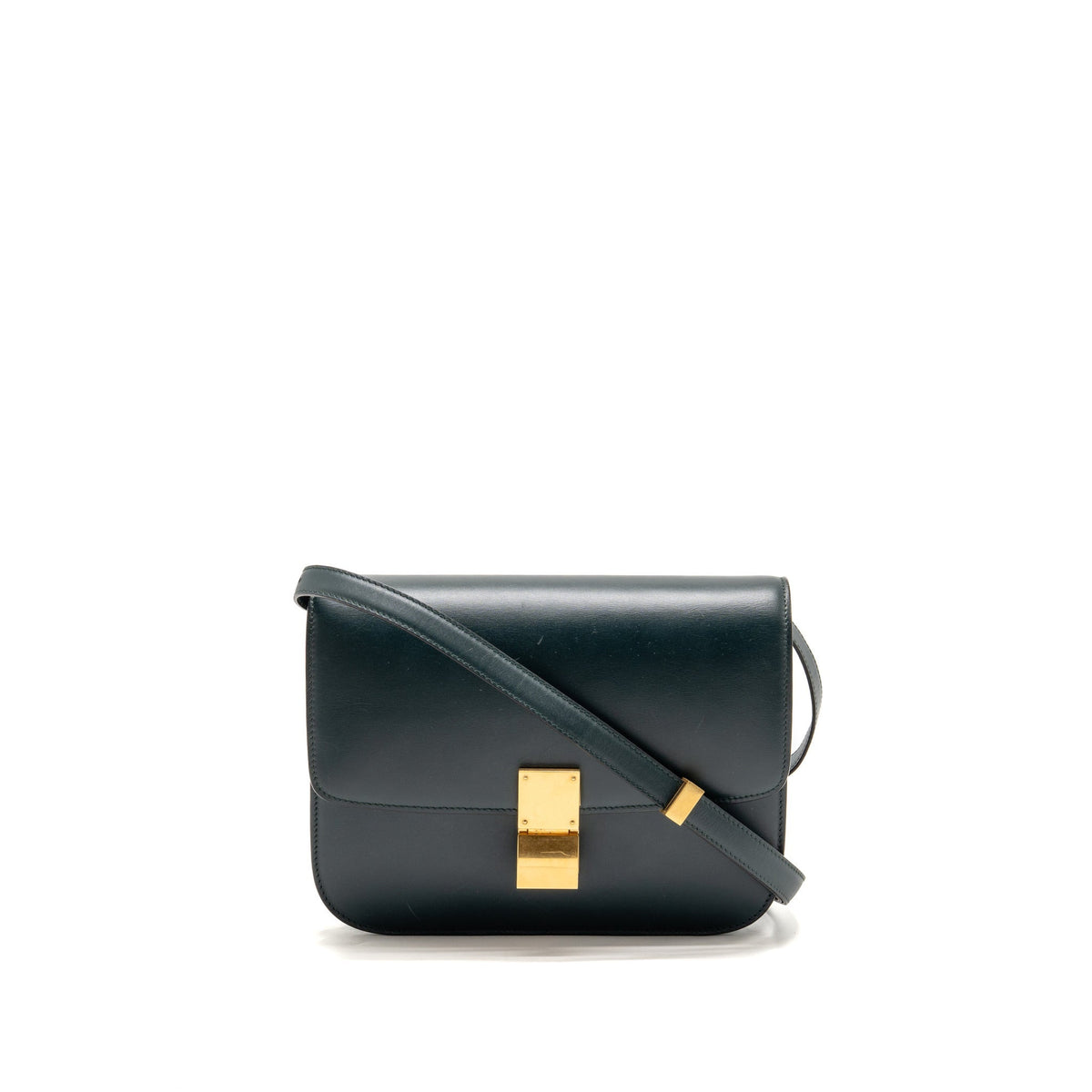 Celine Medium Classic Box Bag Calfskin Dark Green GHW