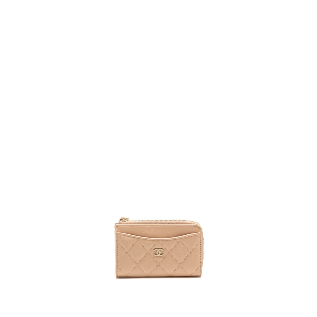 Chanel CC Zip Around Card Holder Caviar Beige LGHW (Microchip)