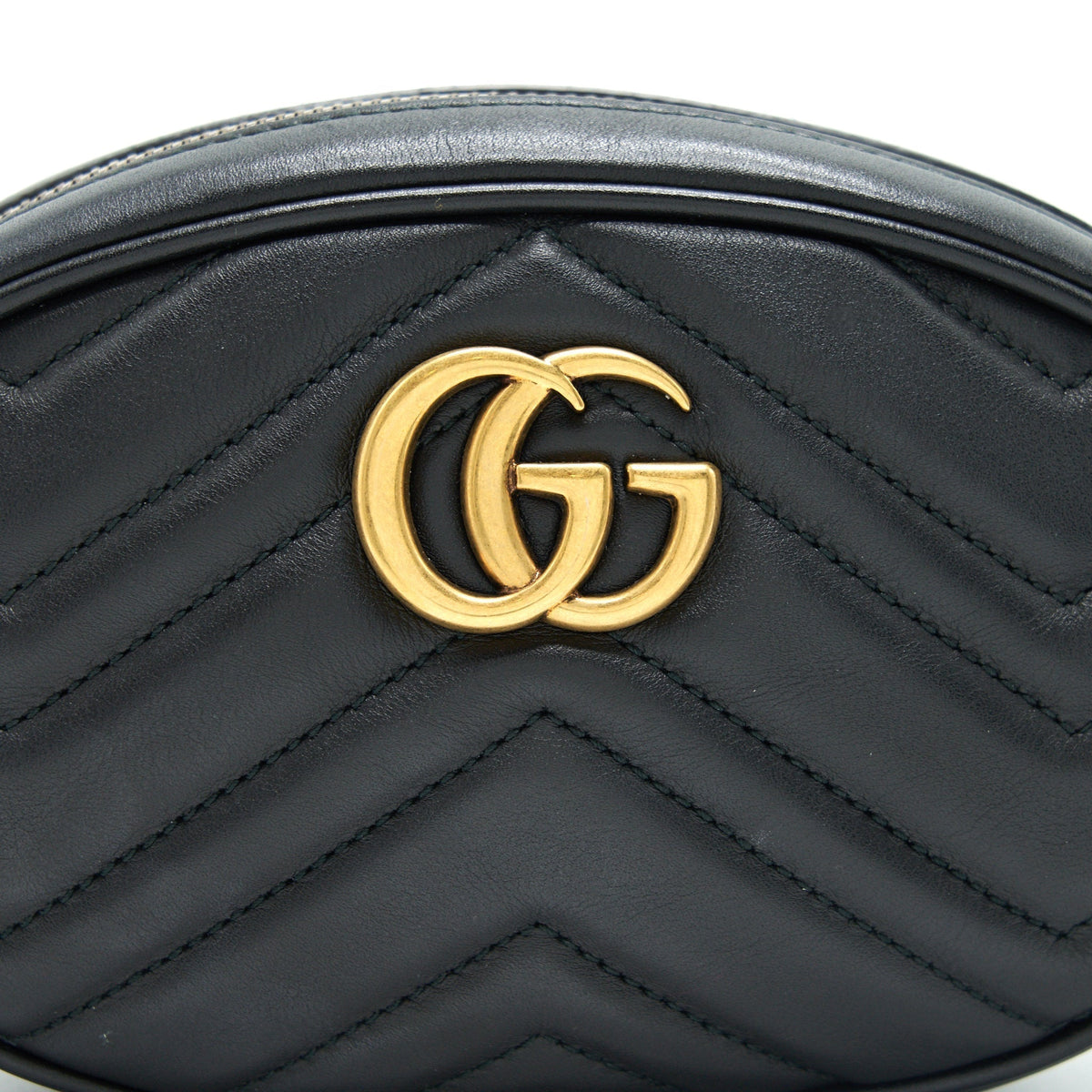 GUCCI GG MARMONT MATELASSE LEATHER BELT BAG IN BLACK 85CM
