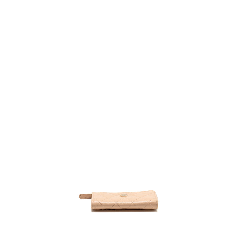 Chanel CC Zip Around Card Holder Caviar Beige LGHW (Microchip)
