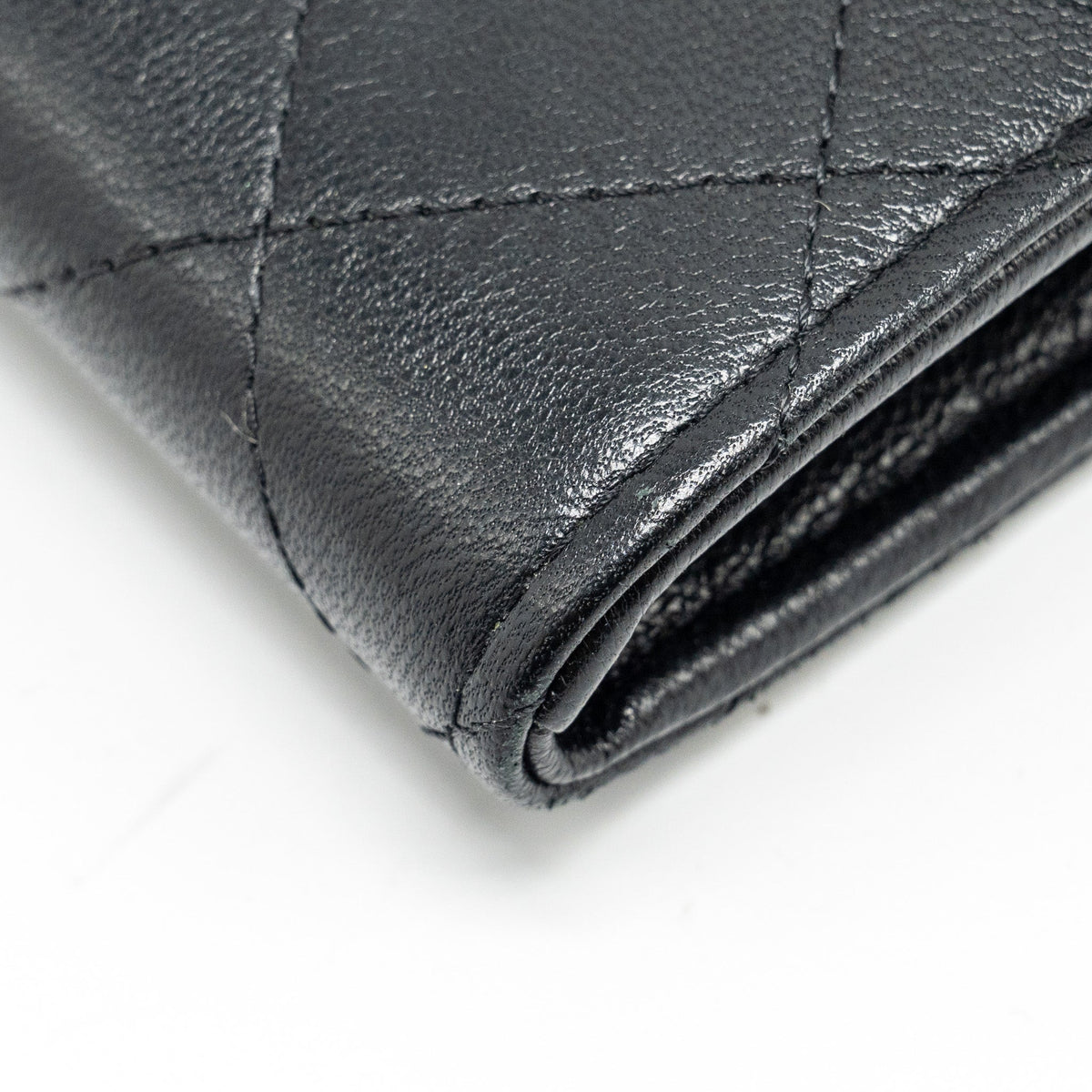 CHANEL QUILTED PEARL LONG WALLET ON CHAIN GOATSKIN BLACK GHW