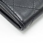 CHANEL QUILTED PEARL LONG WALLET ON CHAIN GOATSKIN BLACK GHW