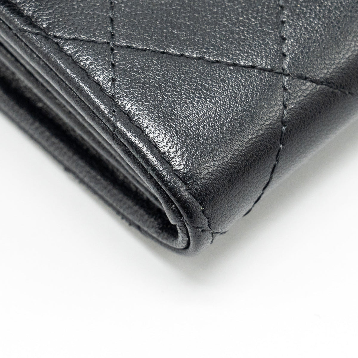 CHANEL QUILTED PEARL LONG WALLET ON CHAIN GOATSKIN BLACK GHW