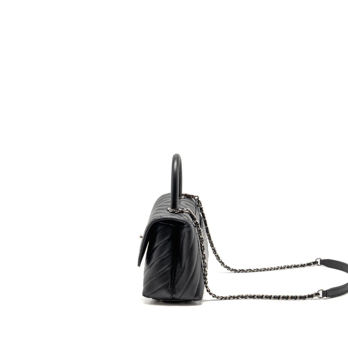 CHANEL SMALL COCO HANDLE CHEVRON CAVIAR BLACK SHW