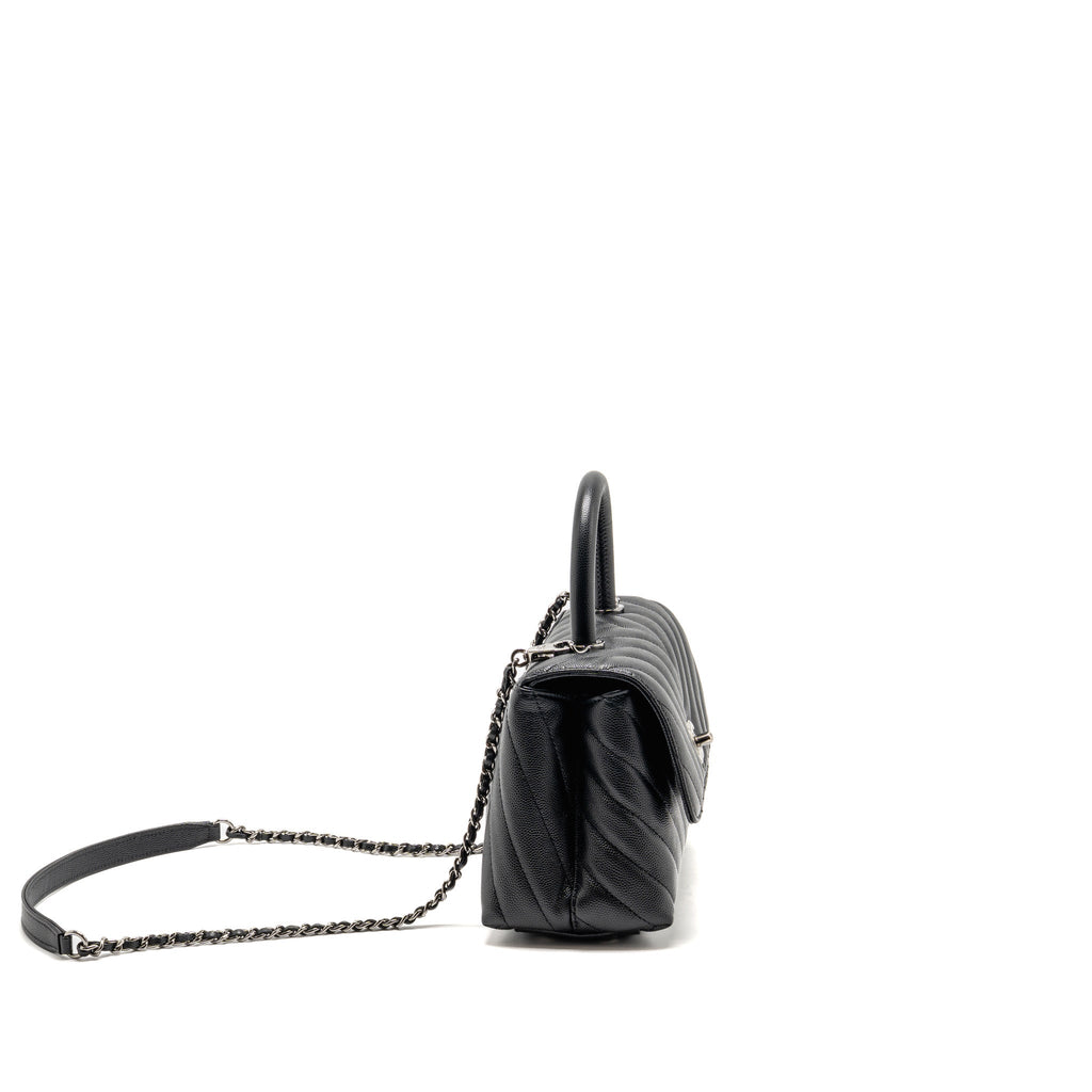 CHANEL SMALL COCO HANDLE CHEVRON CAVIAR BLACK SHW