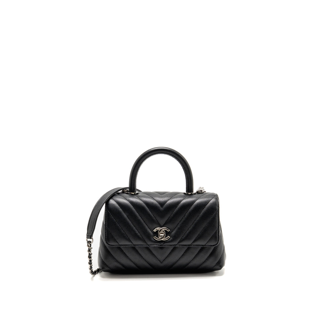 CHANEL SMALL COCO HANDLE CHEVRON CAVIAR BLACK SHW