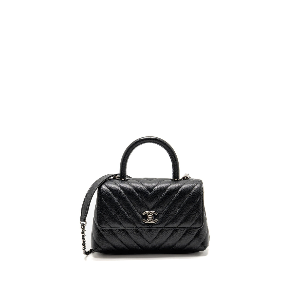 CHANEL SMALL COCO HANDLE CHEVRON CAVIAR BLACK SHW