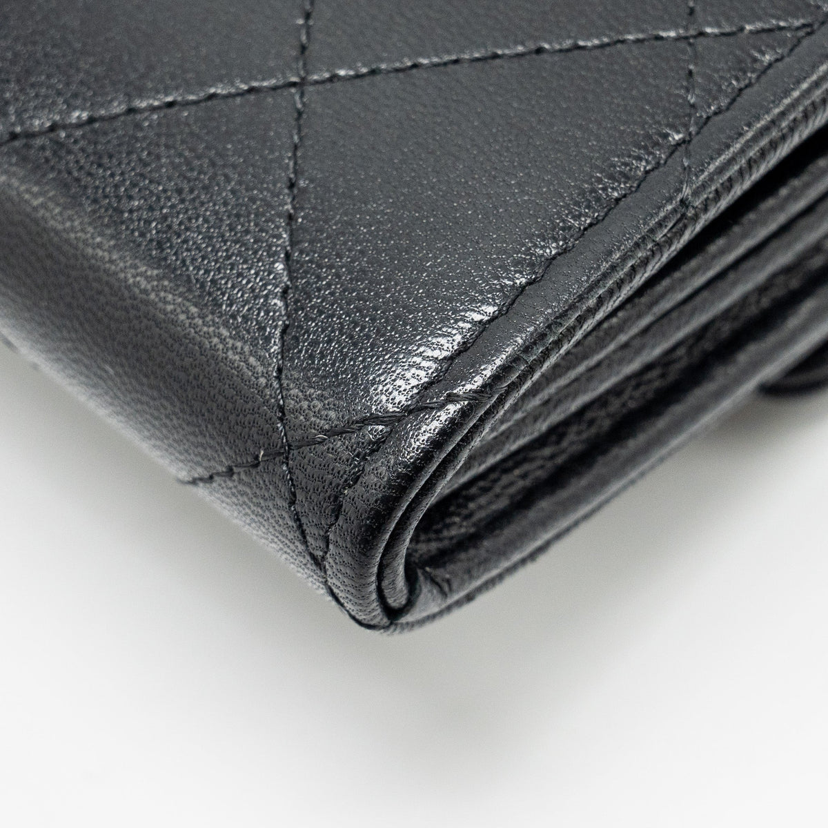 CHANEL QUILTED PEARL LONG WALLET ON CHAIN GOATSKIN BLACK GHW
