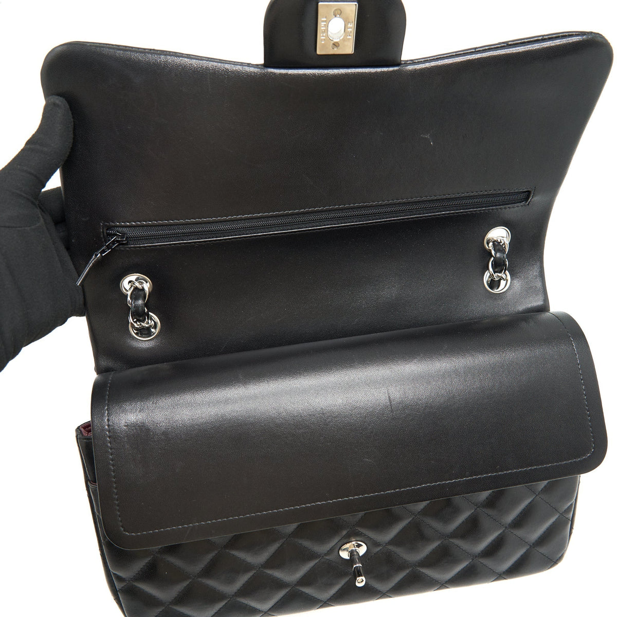 CHANEL CLASSIC JUMBO DOUBLE FLAP BAG LAMBSKIN BLACK SHW