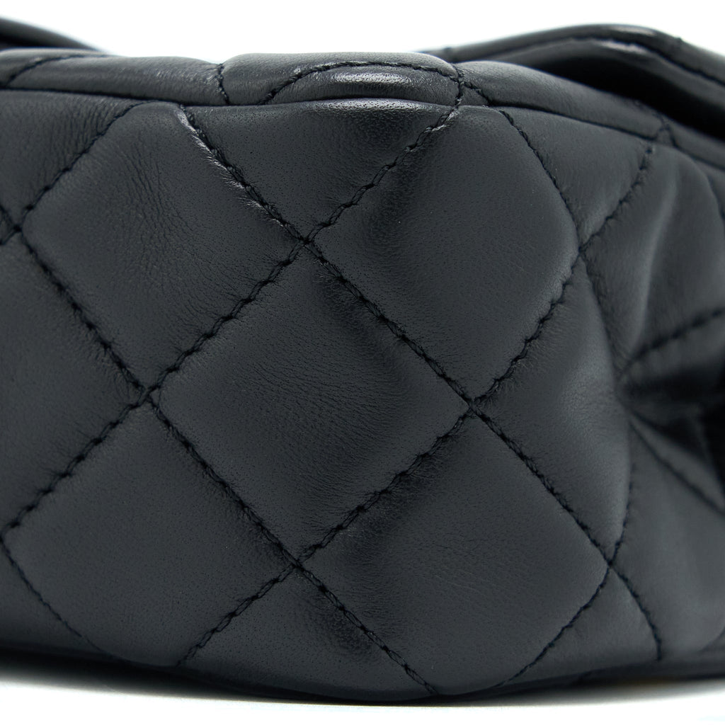CHANEL PEARL CRUSH MINI RECTANGULAR FLAP BAG LAMBSKIN BLACK BRUSHED GHW