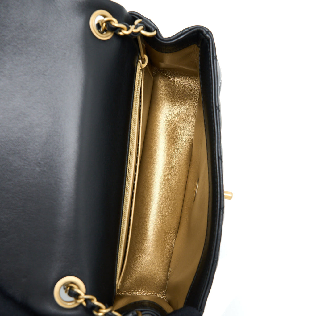CHANEL PEARL CRUSH MINI RECTANGULAR FLAP BAG LAMBSKIN BLACK BRUSHED GHW