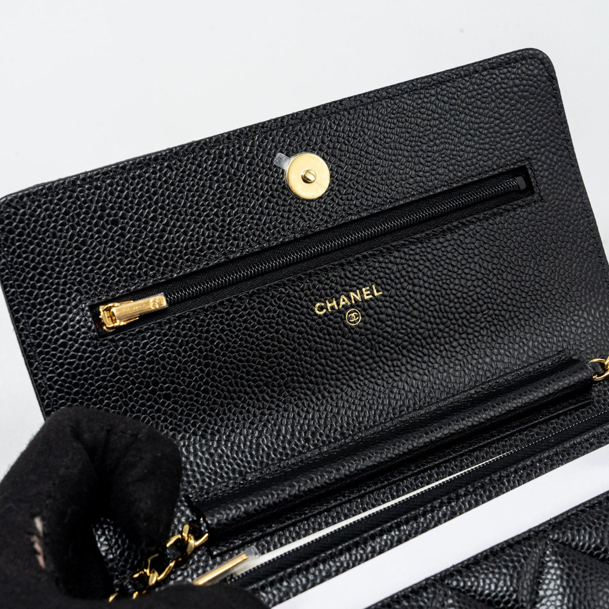 CHANEL CLASSIC WALLET ON CHAIN CAVIAR BLACK GHW (MICROCHIP)