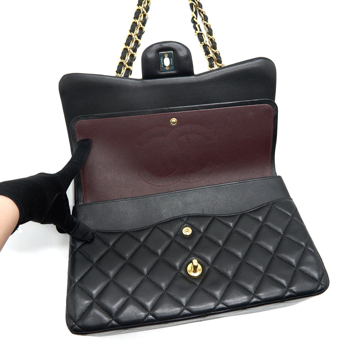 CHANEL JUMBO CLASSIC DOUBLE FLAP BAG LAMBSKIN BLACK GHW