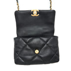 CHANEL SMALL 19 BAG LAMBSKIN BLACK GHW (MICROCHIP)