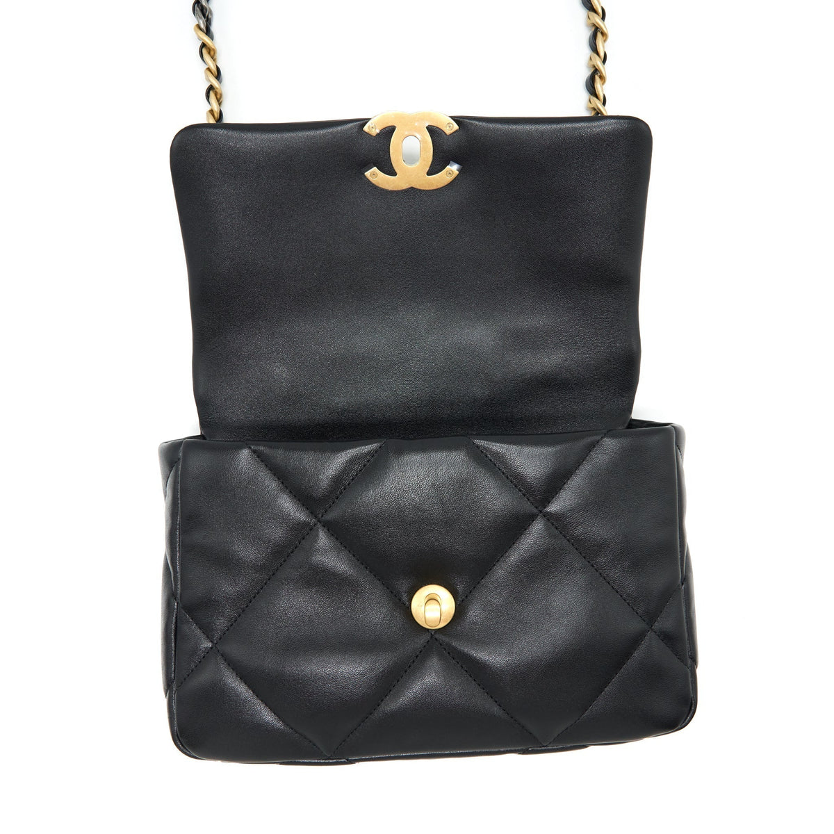 CHANEL SMALL 19 BAG LAMBSKIN BLACK GHW (MICROCHIP)