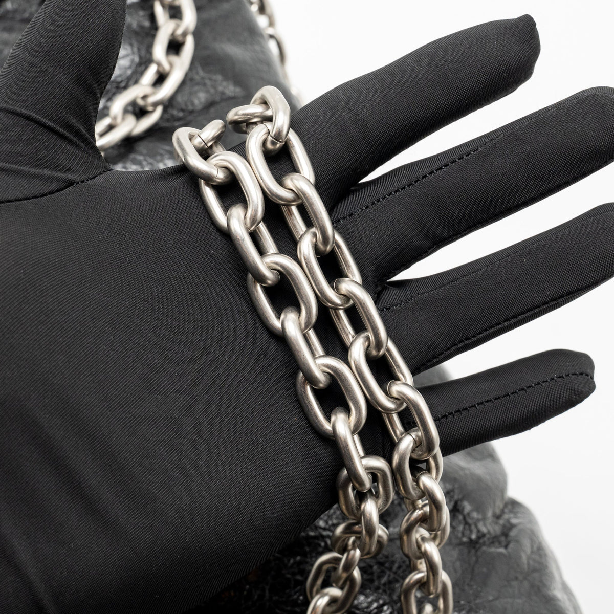 Balenciaga Medium Monaco Chain Shoulder Bag Crinkled Leather Black SHW