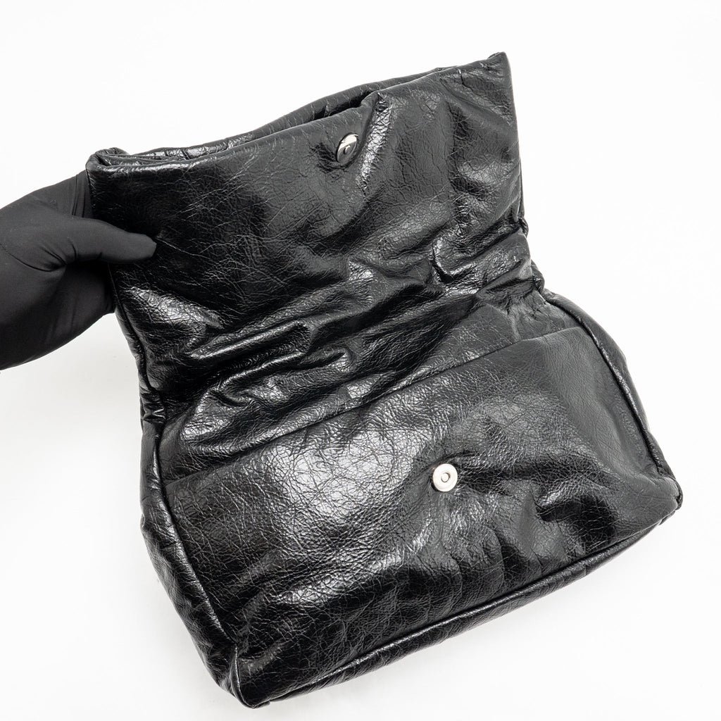 Balenciaga Medium Monaco Chain Shoulder Bag Crinkled Leather Black SHW