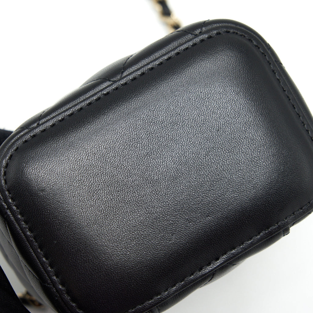 CHANEL TOP HANDLE MINI VANITY WITH CHAIN LAMBSKIN BLACK LGHW