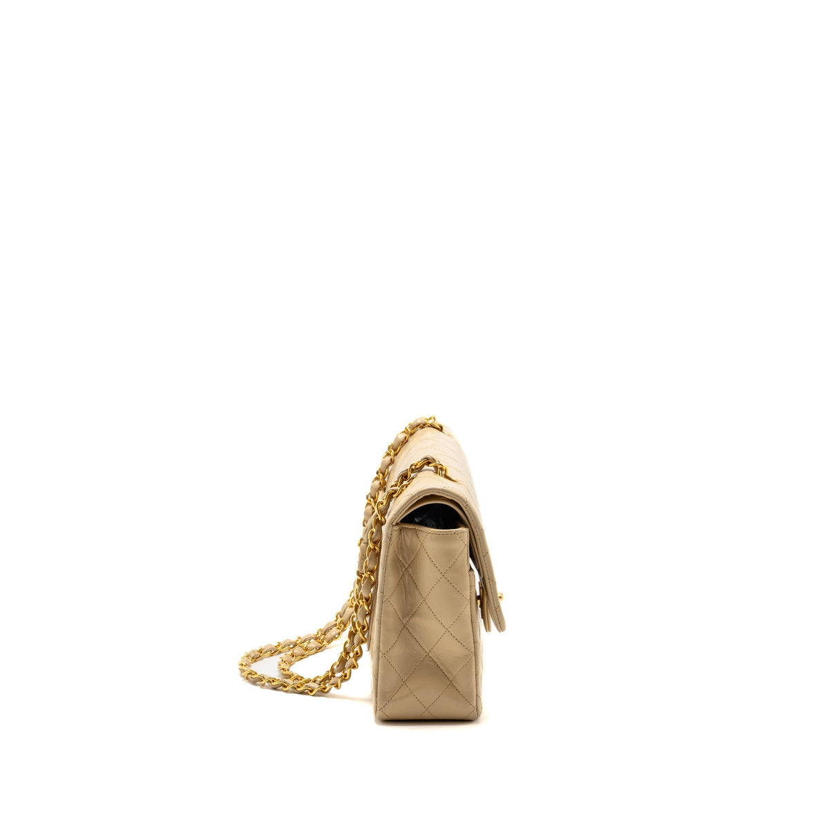 Chanel Vintage Medium Classic Double Flap Bag Lambskin Beige GHW