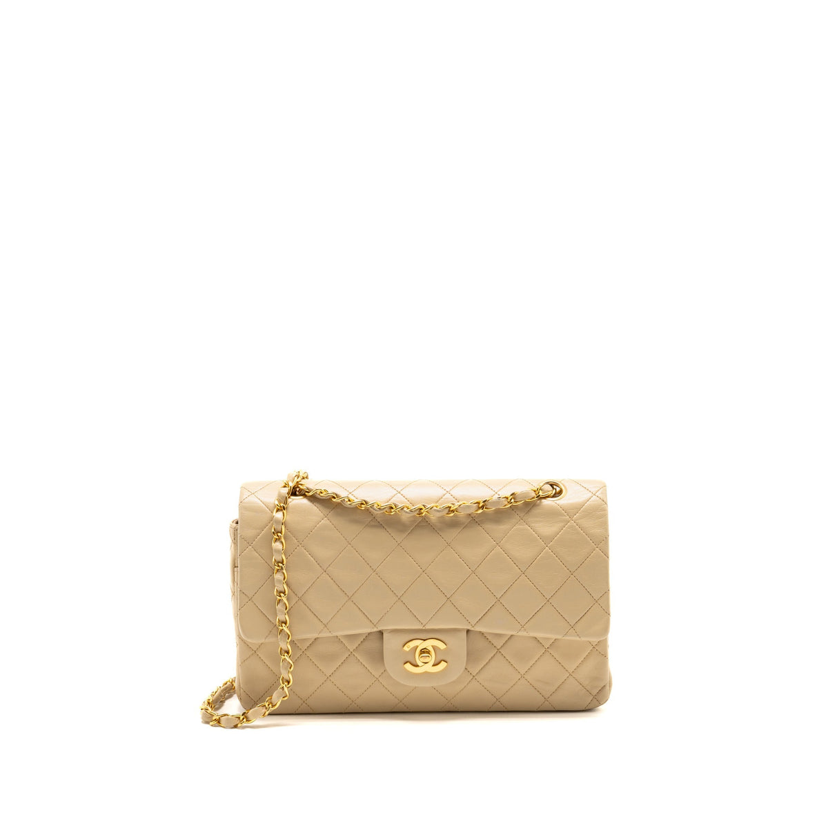 Chanel Vintage Medium Classic Double Flap Bag Lambskin Beige GHW